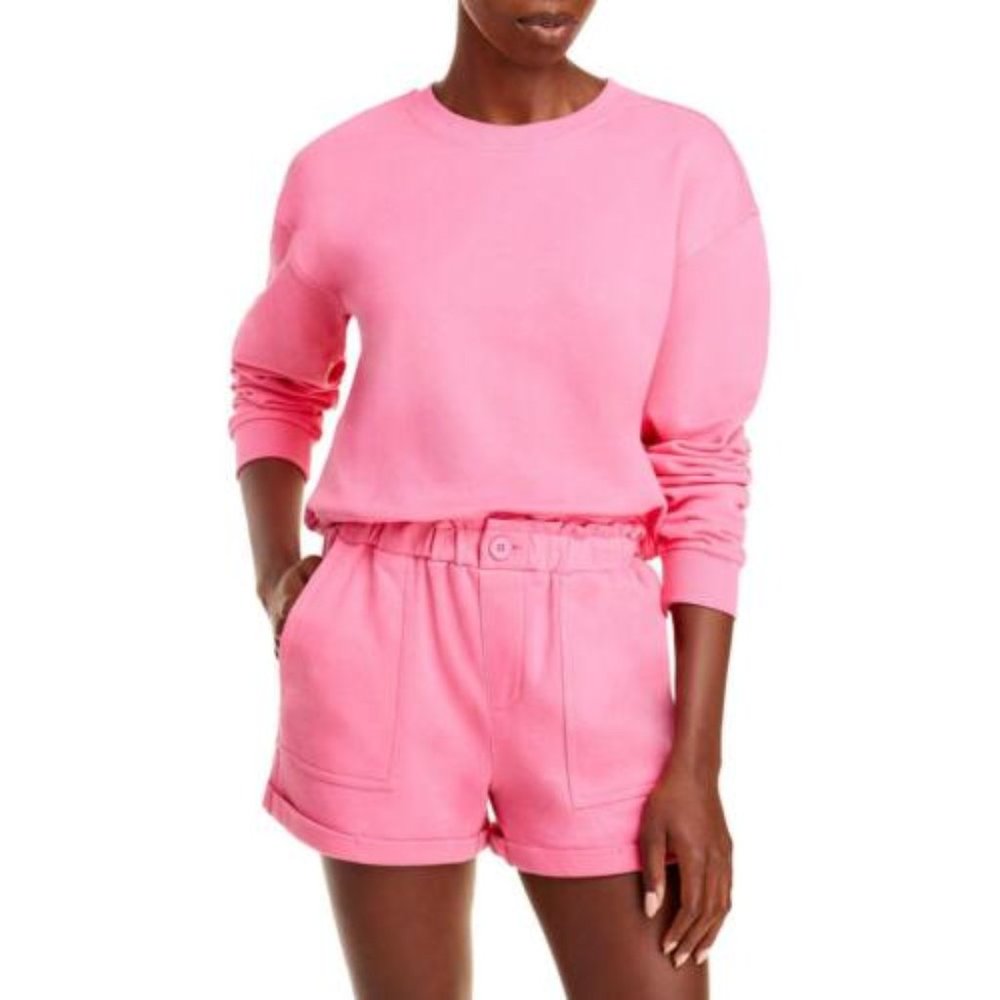 Set:NEW by BLANKNYC  Womens Pink Rib Trim Crewneck Sweater Sweatshirt and shorts